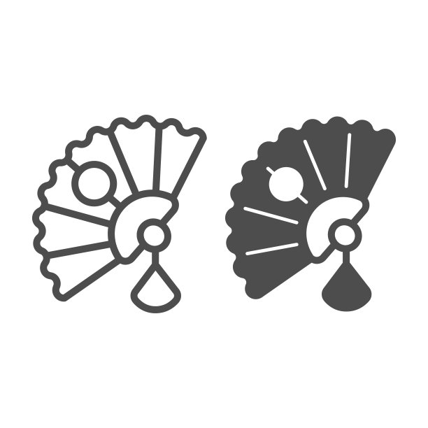 经典的日本扇形线和固体图标，亚洲文化概念，日本国家配饰矢量标志的白色背景，轮廓风格图标的移动概念和网页设计。矢量图形。图片下载