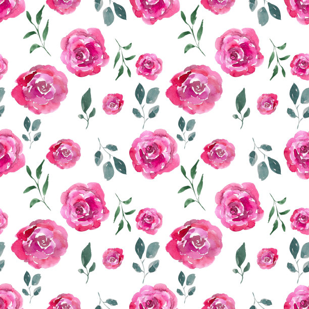 水彩无缝模式。花卉设计与绿色植物。背景、图片等无缝设计。图片下载