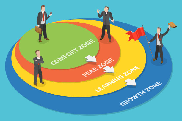 踏出舒适区的三维等距平面矢量概念图图片下载