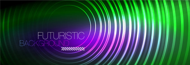 暗抽象背景与发光的霓虹灯圈图片下载