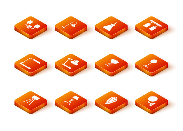 设置落地灯，餐桌，花园灯，壁灯和图标。向量图片下载