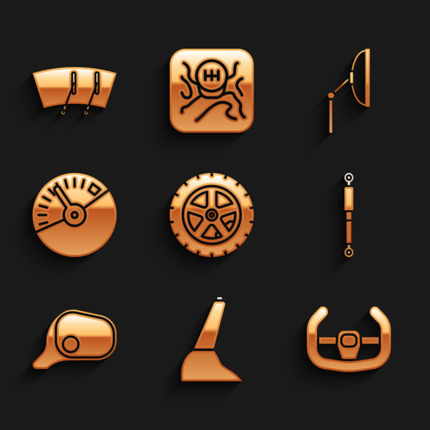 设置汽车车轮，手刹，运动方向盘，减震器，镜子，速度表，雨刷和图标。向量图片下载