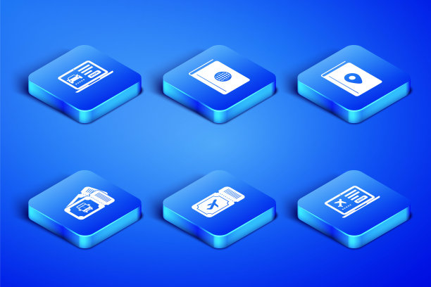 设置笔记本电脑与票，在线汽车共享，航空公司，巴士，封面书旅行指南和图标。向量图片下载