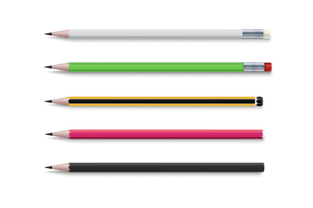 现实明亮的3d铅笔设置的纸设计图片下载