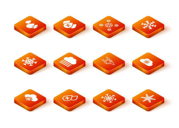 设置云与雪，水滴百分比，雪花，雾和云，和太阳图标。向量图片下载