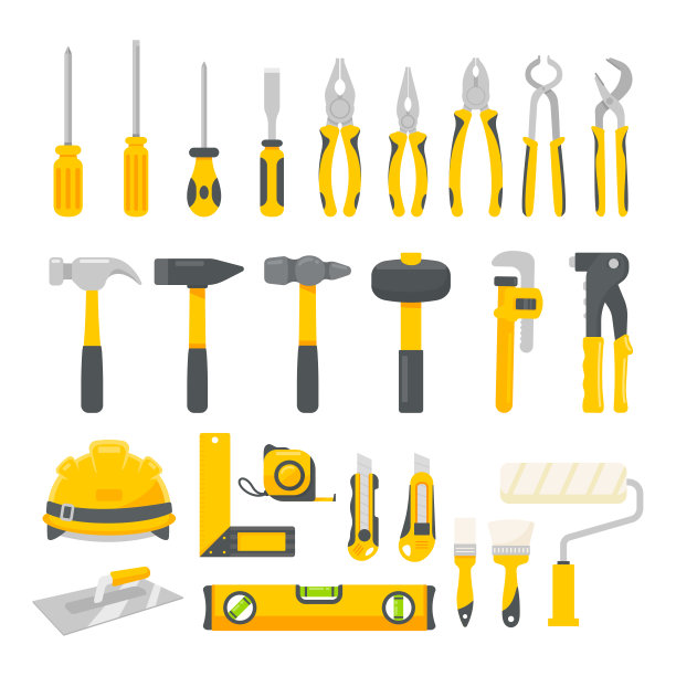 机械工具集向量。用于家庭维修的建筑工具被隔离在白色背景上图片下载