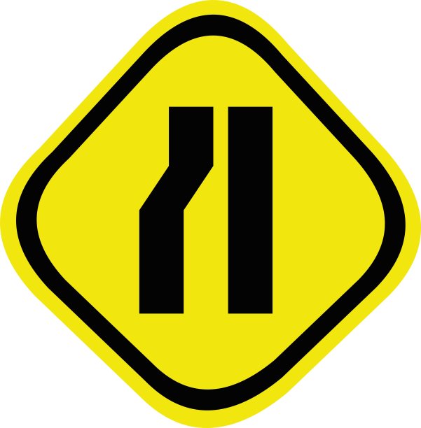 矢量插图的道路标志表情符号-道路狭窄从左边图片下载
