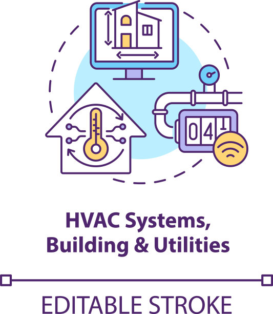 暖通空调系统建筑和公用事业概念图标图片下载