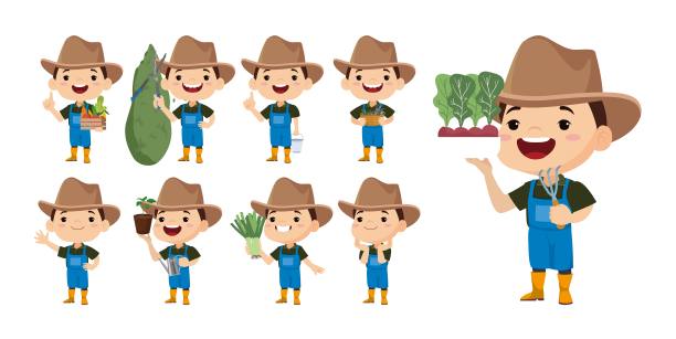 农夫和园丁摆出不同的姿势图片下载