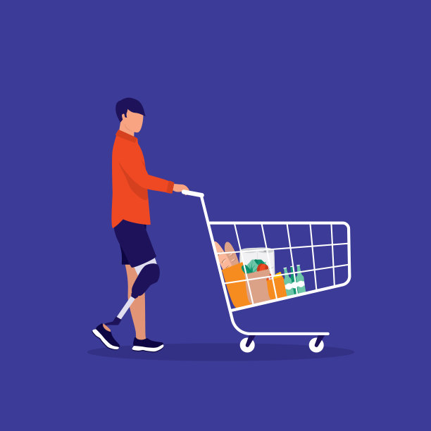 一名装着假肢的男子在购物。电子商务。图片下载