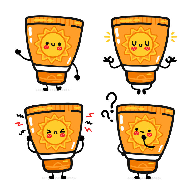 可爱有趣的防晒霜管集合。矢量平线卡通卡哇伊人物插图图标。孤立在白色背景上。防晒、防晒霜护肤、防晒特性概念图片下载