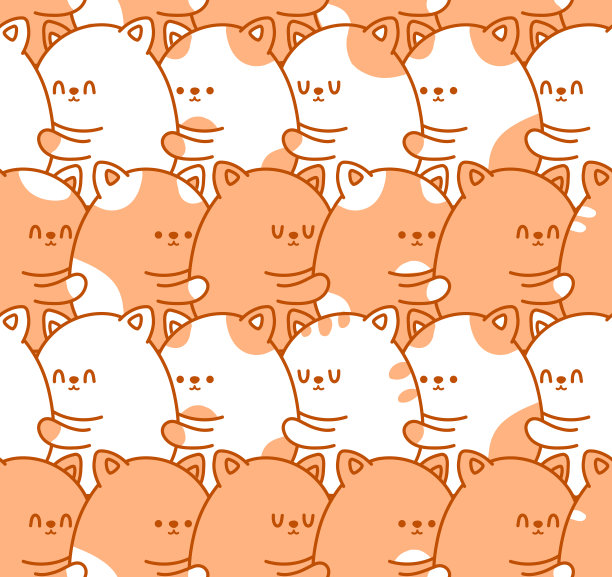 可爱有趣的微笑小猫小猫拥抱无缝模式。矢量涂鸦卡通卡哇伊人物插图图标设计。积极的微笑可爱的卡哇伊猫在爱的拥抱卡通无缝模式概念图片下载