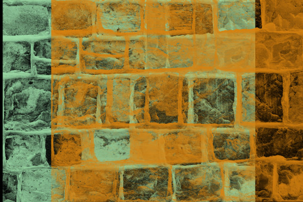 抽象的砖砌插画，橙色和绿色两种颜色图片下载