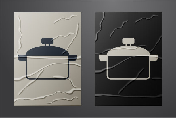 白色的锅图标孤立在皱巴巴的纸上图片下载