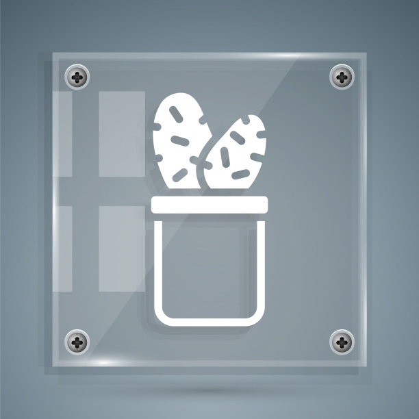 白色仙人掌在仙人掌罐图标孤立在灰色图片下载