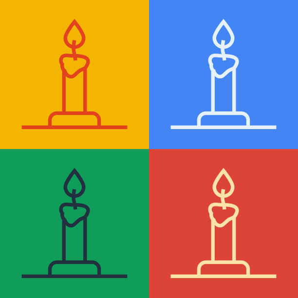 波普艺术线燃烧蜡烛在烛台图标图片下载