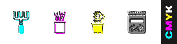 设置花园耙植物在花盆仙人掌和佩奥特图片下载