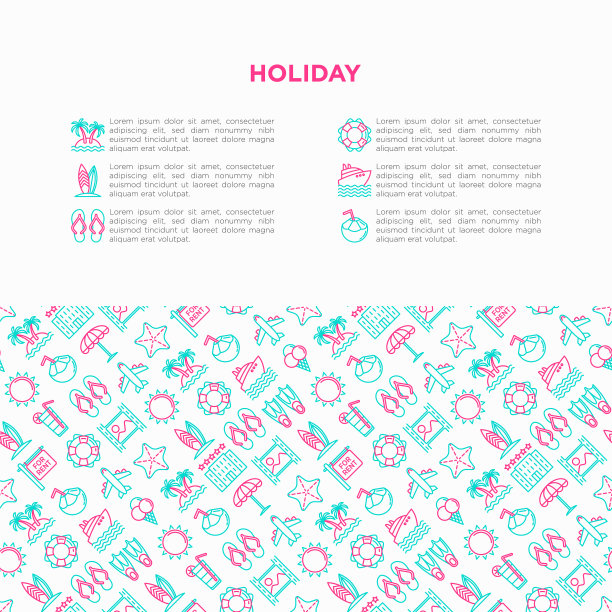 假日概念与细线图标太阳游艇图片下载