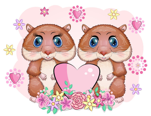 可爱的情侣仓鼠和心形卡通仓鼠图片下载