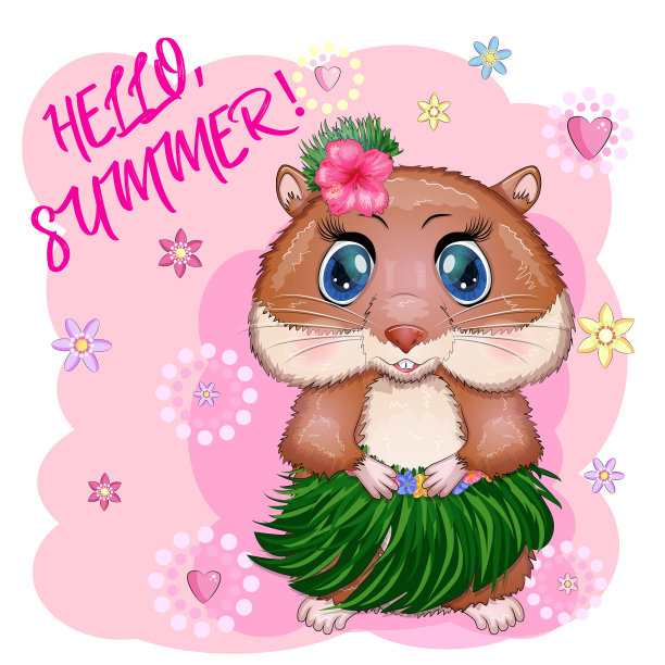 可爱的仓鼠舞者草裙舞夏威夷夏季概念图片下载