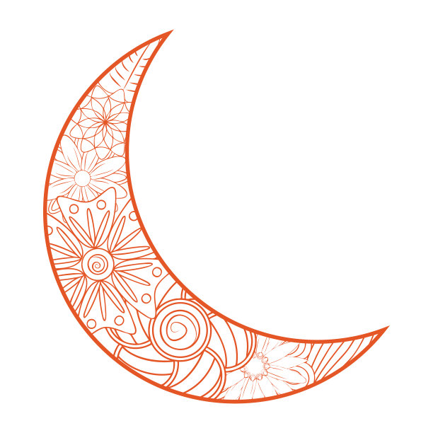 手画的月亮与花，曼荼罗和佩斯利图片下载