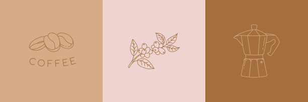 设置线性咖啡图标在极简风格图片下载