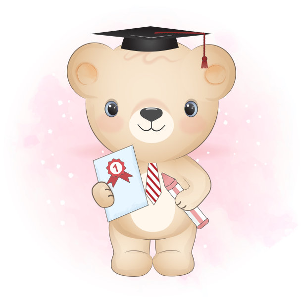 可爱的泰迪熊和奖品手绘图片下载