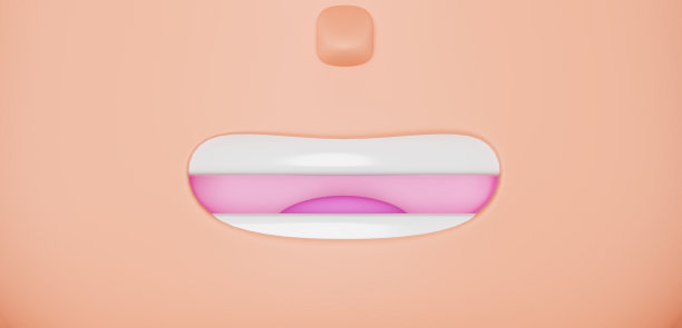 卡通人物的脸，特写，3d渲染。有趣的抽象情绪脸图标，3d插图。卡通人物的嘴。性格有白色的牙齿。图片下载