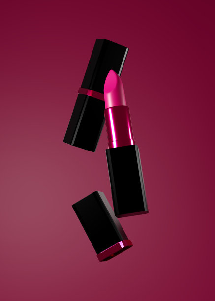 3D唇膏隔离在粉红色的背景。3d渲染的化妆品。现实的化妆和美丽的3d插图。图片下载