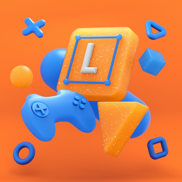 手柄上有彩色字母球，粉色背景上有形状。3 d渲染。图片下载