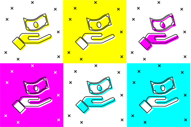 设置手持金钱图标孤立上的颜色图片下载