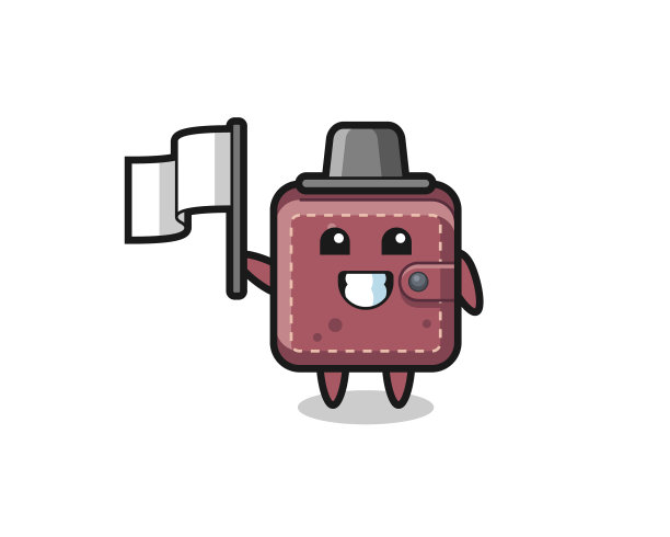 卡通人物皮革钱包举着一面旗图片下载