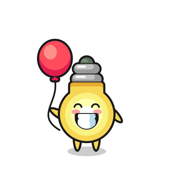 灯泡吉祥物正在玩气球图片下载