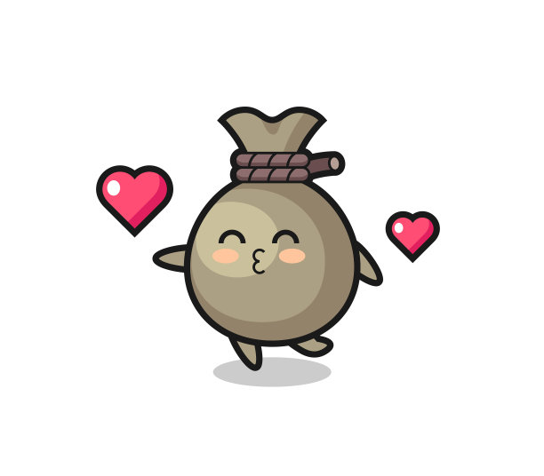 带有接吻手势的钱袋卡通人物图片下载