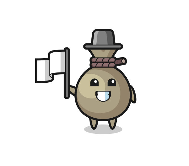 卡通人物钱袋举着一面旗图片下载