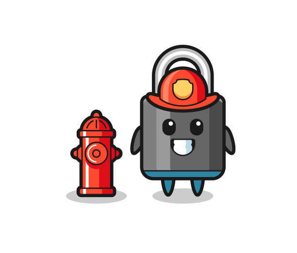 吉祥物人物挂锁扮成消防队员图片下载