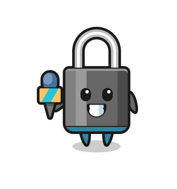 吉祥物人物挂锁扮成新闻记者图片下载