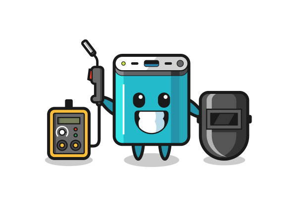 角色吉祥物电源银行作为焊工图片下载