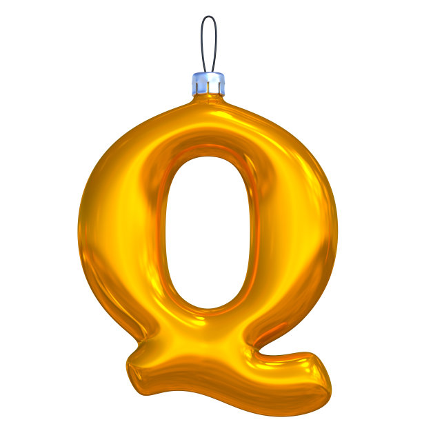 3d渲染的金色圣诞球字母符号孤立在白色背景。图片下载