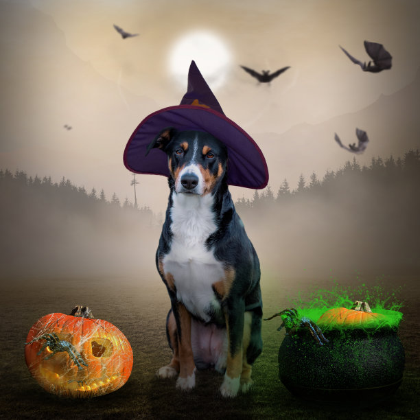 万圣节背景下的狗图片下载