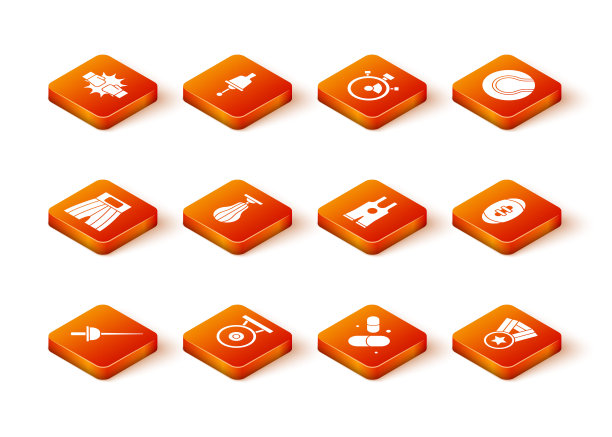 设置击剑，宫功，拳击短，沙袋，维生素丸，摔跤背心，奖牌和美式足球图标。向量图片下载