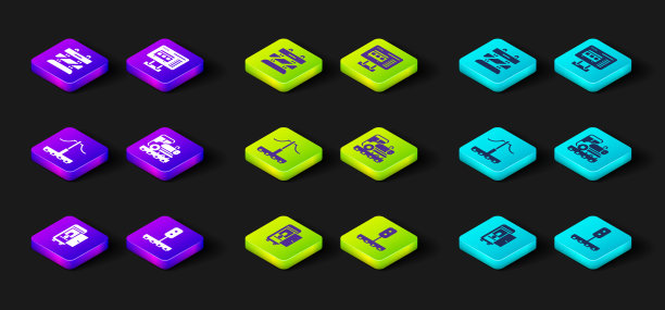 设置卫生间在火车车厢，火车交通灯，铁路，老式机车，售票处买票和结束铁路轨道图标。向量图片下载