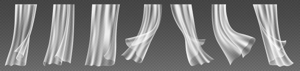 窗帘现实的设置。3d飘动纺织品从白色织物丝绸布料的窗户装饰图片下载