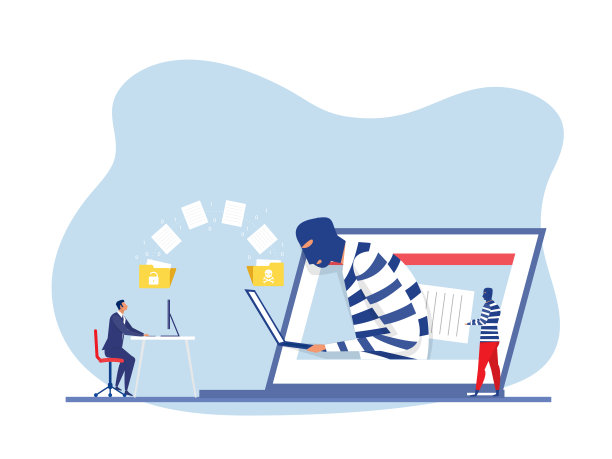 Man解锁数据与;黑客窃取数据和个人信息的概念向量图片下载