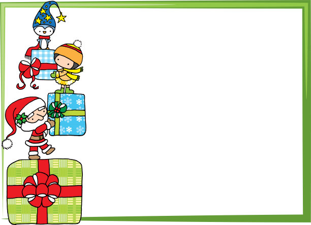 向量插图圣诞卡通孩子和礼物框架背景图片下载
