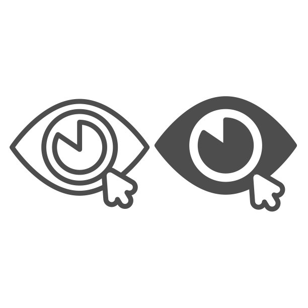 眼睛和光标鼠标线和固体图标，网页设计概念，数字眼睛矢量符号在白色背景上，轮廓风格图标的移动概念和网页设计。矢量图形。图片下载