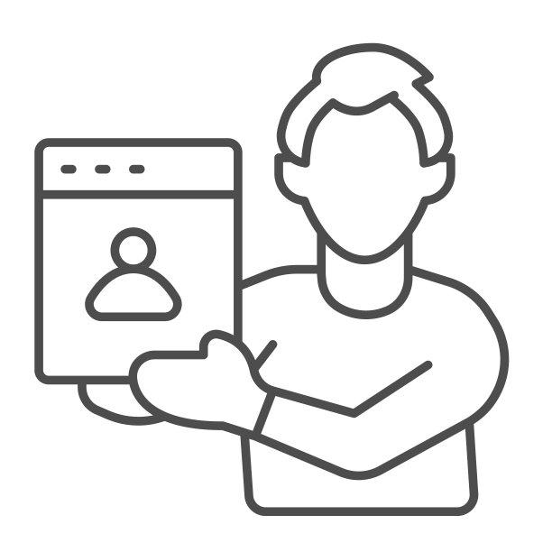 网站项目演示的网页设计师男人，细线图标，UI概念，白色背景上的开发者矢量标志，移动概念和网页设计的轮廓样式图标。矢量图形。图片下载