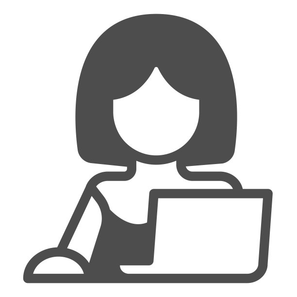 使用笔记本电脑的女人，自由职业者图标，工作学习概念，白色背景上的学生矢量标志，移动概念和网页设计的字形样式图标。矢量图形图片下载