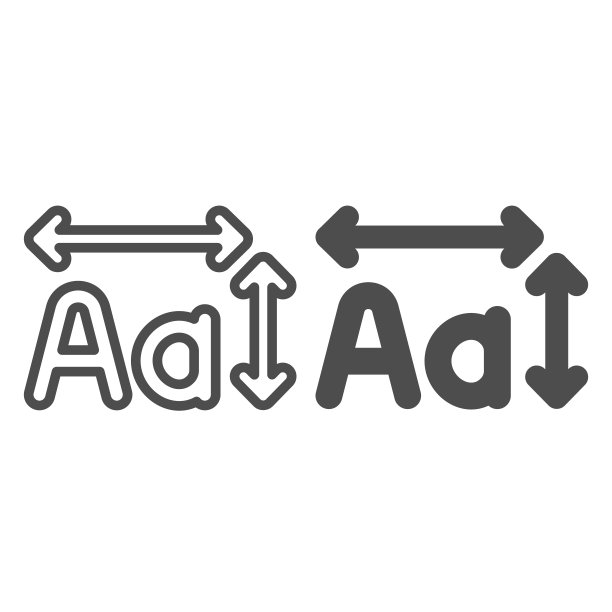 大写和小写字母，箭头，文本布局线和固体图标，计算概念，类型矢量符号在白色背景上，轮廓风格图标的移动概念和网页设计。矢量图形。图片下载