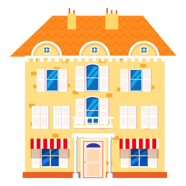 房舍房前景，房产五彩缤纷。卡通城市郊区建筑，矢量插图图片下载